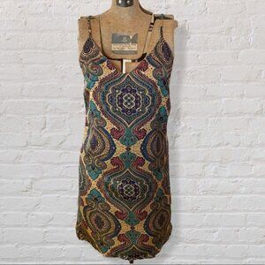 Mimi Chica Beige Teal Purple Paisley Satin Slip Chemise Nightie